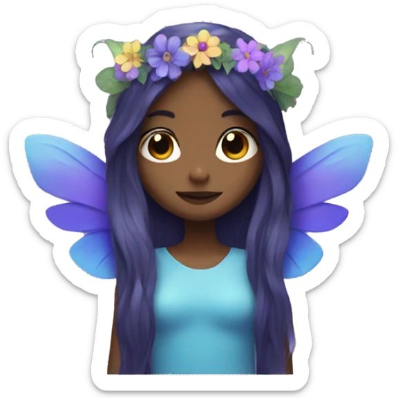 fairy with purple and blue wings, long hair, and flower crown sticker