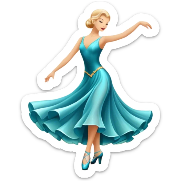 humanless Icon for Ballroom Dance: elegant dance shoes, a flowing ballroom dress, and a dance floor with soft lighting. The icon should capture the grace, elegance, and style of ballroom dancing. Transparent background. sticker