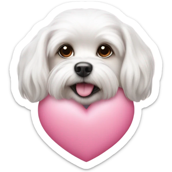Please make a pink heart emoji with a Maltese dog in the middle sticker