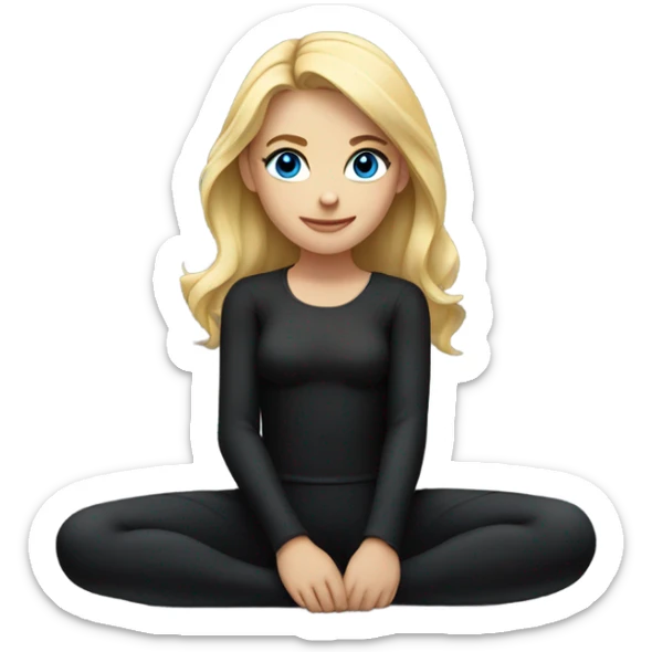full body blonde girl with blue eyes sitting in black costume on the floor sticker
