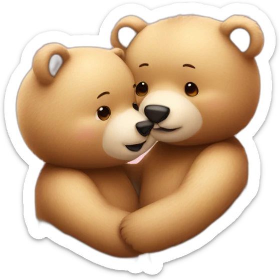 Female bear and male bear kissing, face only, with hearts above them sticker