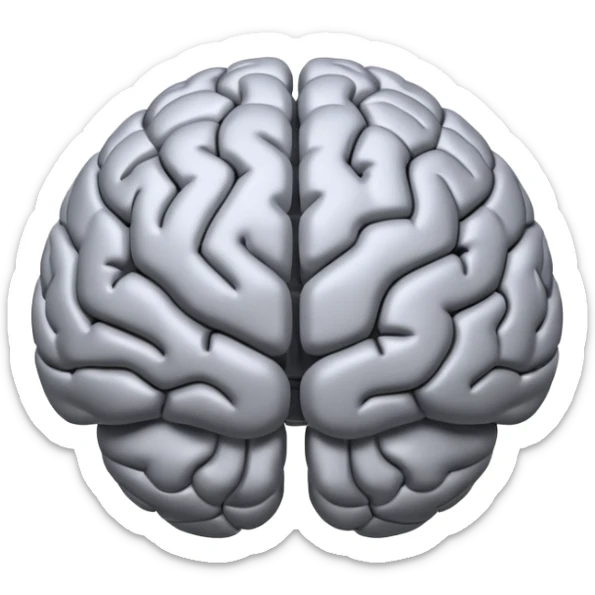 emoji icon of a brain with details of the brain structure and in detailed 3d rendring sticker