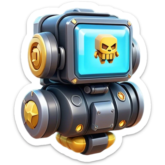 Clash of Clans aesthetic: Cinematic Playful 3D Isometric Jetpack Emoji, rendered in a 3D vector-style similar to standard emojis with minimal shading and bold, simplified shapes. A compact, distinct form with signature details, softly glowing with a futuristic sci-fi warfare charm. Simplified yet unmistakably iconic, highly detailed and consistent, glowing with a soft radiance and high shine. Stylized with a touch of high-tech brilliance and a soft glowing outline, capturing the essence of a beloved gaming relic with a friendly, playful manner! sticker