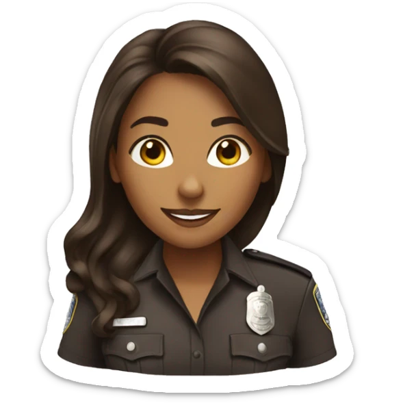 A police woman, brown skin., long hair, happy sticker