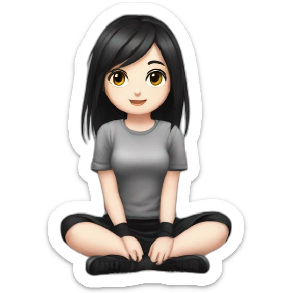 curvy emo girl sits on the floor straight view hands up black skirt белые трусики sticker