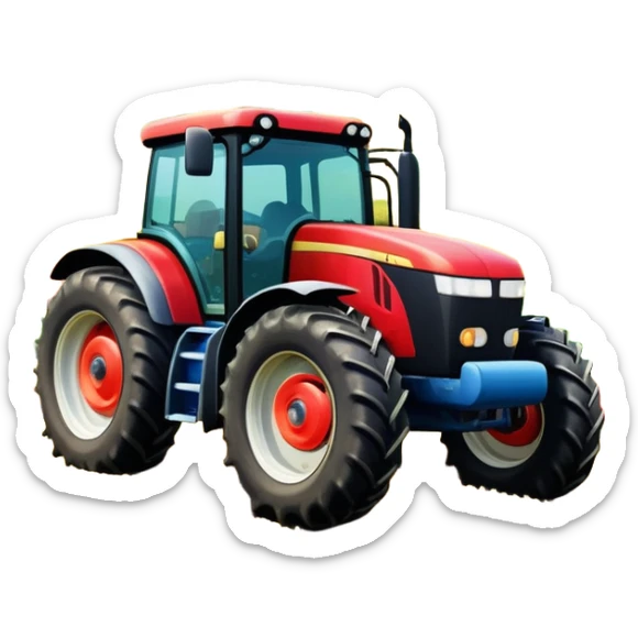 An icon showing close-up tractor in a colorful rural landscape, inspired by Farming Simulator 23. The design features vibrant fields, barns, and crops under a bright sky, with tractors working the land. The peaceful and immersive farming environment is highlighted with a transparent background sticker