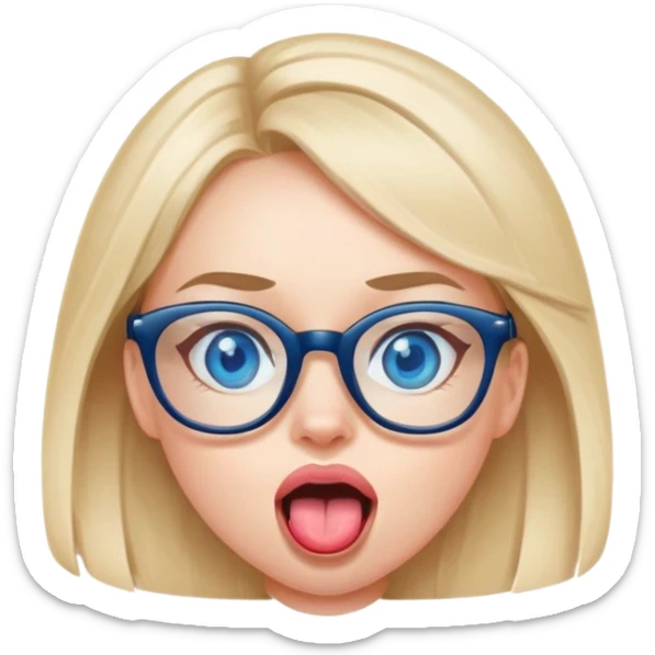girl with blue eyes and glasses sticking her tongue out  sticker