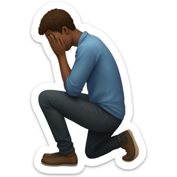 A person on their knees in despair, staring at the floor in defeat  sticker