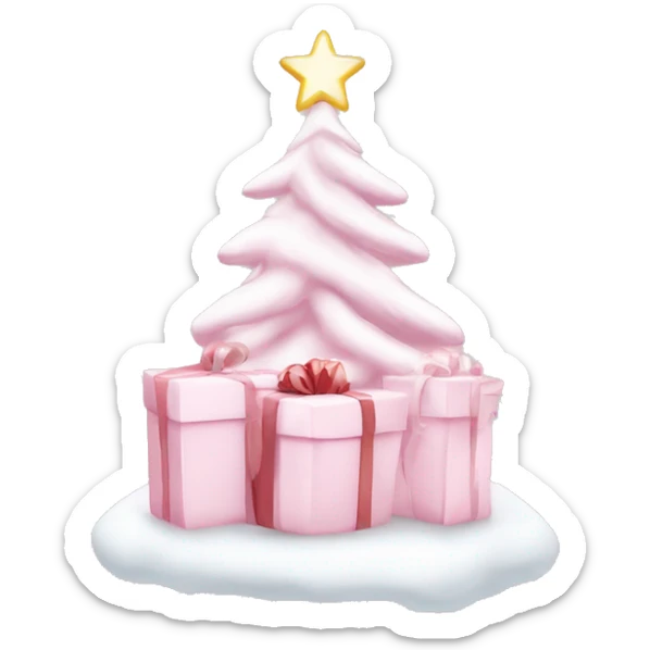 Light pink Christmas gifts under a white Christmas tree  sticker