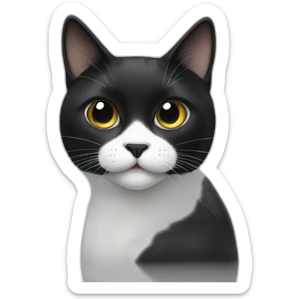 black and white cat, two black spots in its fur close to its mouth sticker