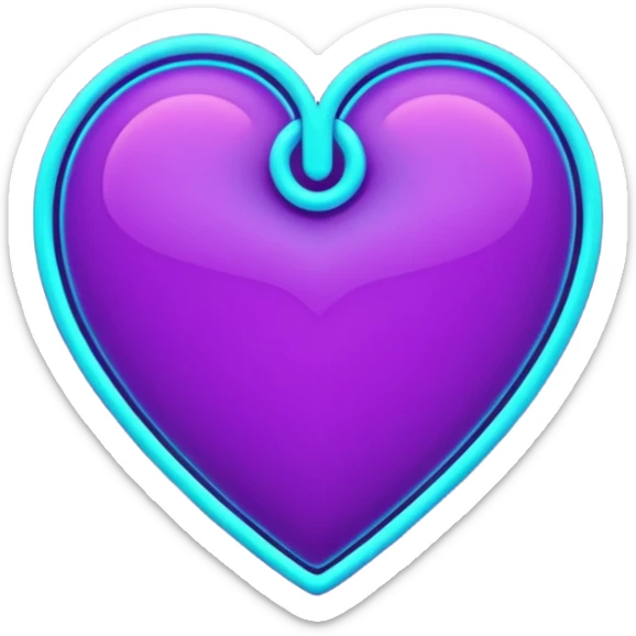 futuristic minimalistic glowing heart made of purple (#8B5CF6) and cyan (#00E0FF) neon lines, dark background, digital tech aesthetic, no face, 1:1 aspect ratio sticker