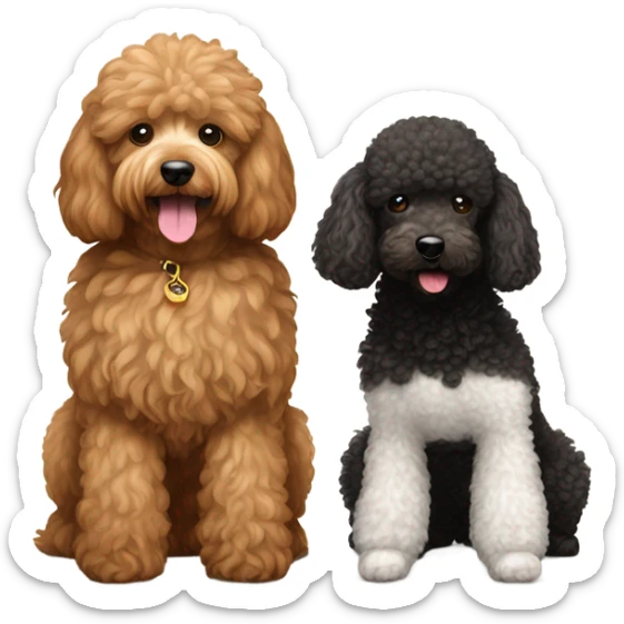 little black and white toy poodle and brown golden doodle sticker