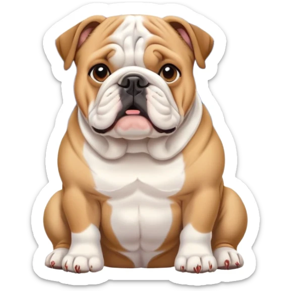 cute English bulldog waiting patiently with Mount Fuji in the background sticker