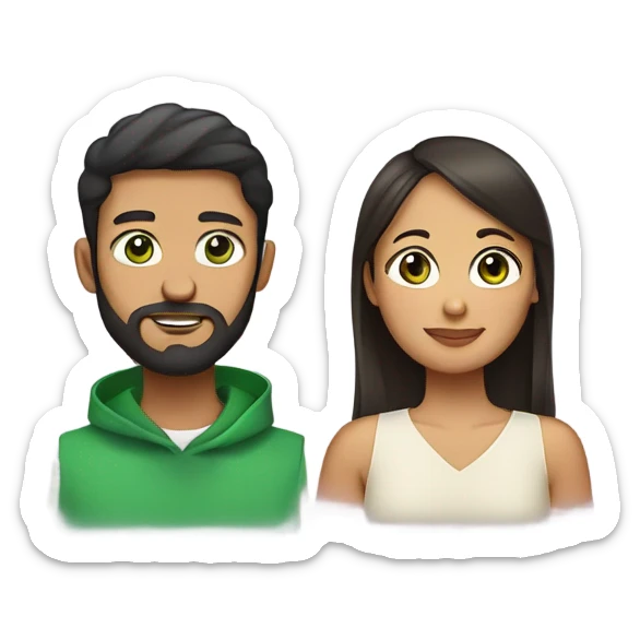Italian green eyed beard 30 year old male with short Filipino 30 year old woman with butterfly bangs  sticker