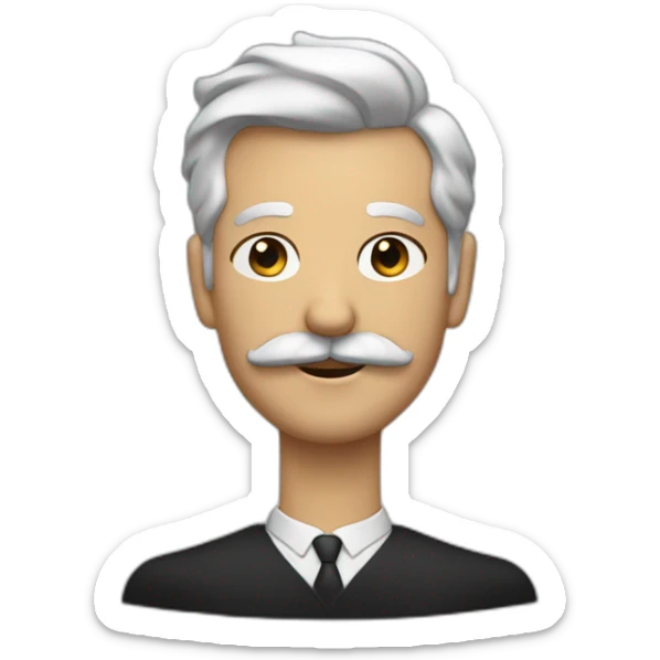Un homme blanc avec un costume noir et une moustache noire et des cheveux noir plaqué sticker