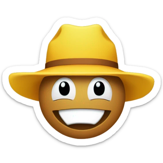 round yellow face emoji with one piece of hay in his teeth and a cowboy hat on sticker