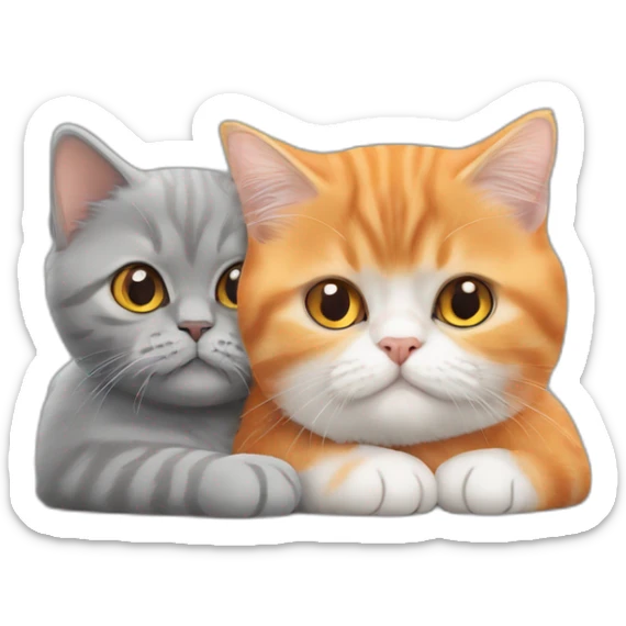Orange persian shorthair little cat hugs the grey british shorthair cat sticker