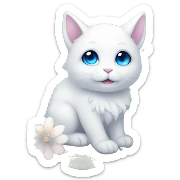 Edgy Cute Cool Kawaii gorgeous sparkly ethereal white fantasy animal with blue eyes sona with flowers and butterflies sticker