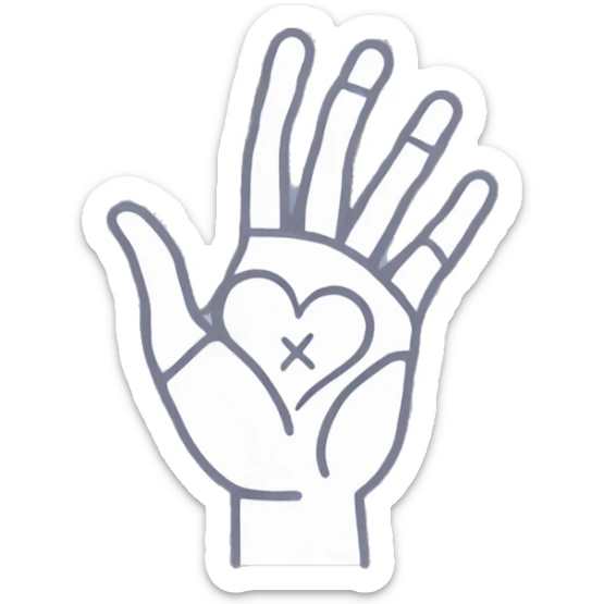 An icon of an open hand with detailed and precise palm lines, focusing on the heart line, life line, and fate line. The design is minimalistic and clean, emphasizing the palm lines without any additional symbols or elements. sticker