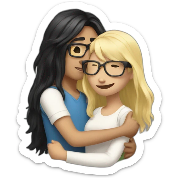 boy with blonde hair and glasses hugging girl with long black hair and glasses sticker