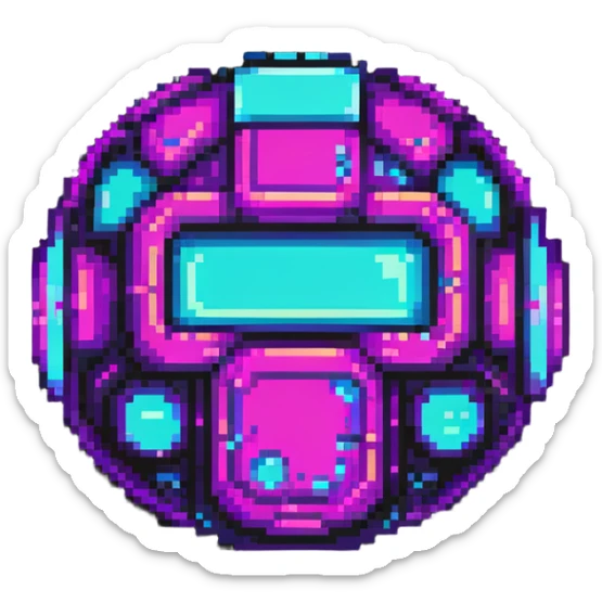 futuristic cyberpunk pixel art icon, vivid neon colors purple magenta cyan, minimal expressive design, 32x32, centered, high contrast, transparent background, no text, suitable for dark background, song title symbol sticker