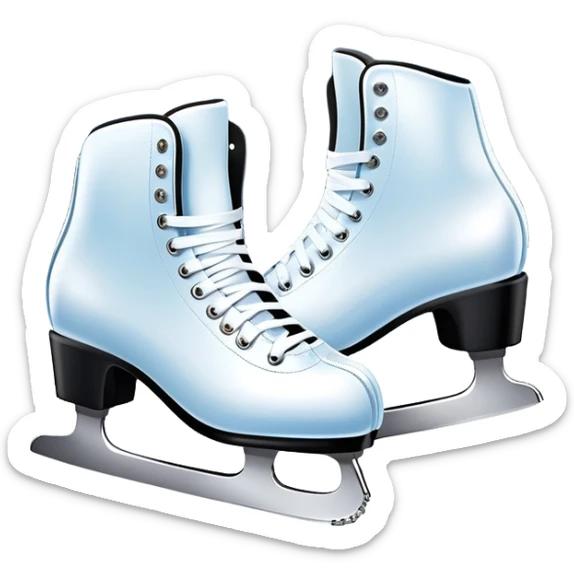 An icon featuring a pair of elegant figure skates standing on the smooth ice of a rink, with sparkling ice beneath them. The background shows a grand ice arena with bright lights and empty stands, highlighting the beauty and grace of figure skating. Transparent background. sticker