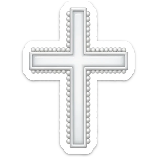 Elegant emoji icon of a white cross made of white beads, glossy surface, subtle shadows, pure white palette, centered sticker