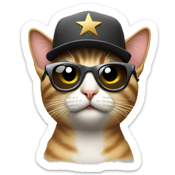 cat wearing a cap and sunglasses filming a hollywood movie sticker