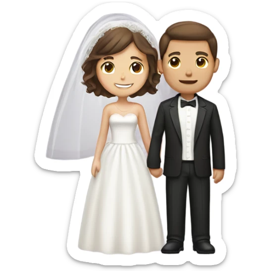 wedding couple, women have short brown hair and groom have also brown hair. They are getting married in church  sticker