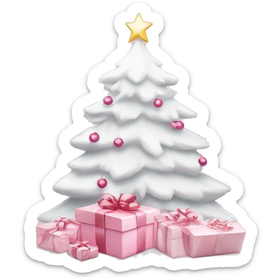 Light pink Christmas gifts under a white Christmas tree  sticker