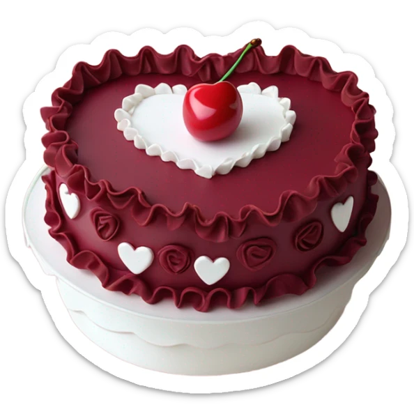Cherry vintage trendy burgundy ruffled frosting and white heart shaped cake 1 layer  sticker