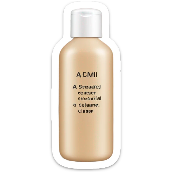 A skincare facial cleanser in a beige bottle and black writing  sticker