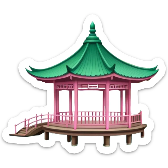 Lotus in the Breeze at Crooked Courtyard, West Lake Hangzhou, simplified emoji style, pink lotus flowers on water with pavilion, cartoon style sticker