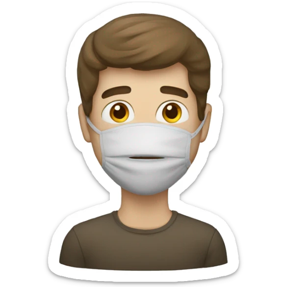 Homme avec un masque  de fer qui lève la main et baisse la tête  sticker