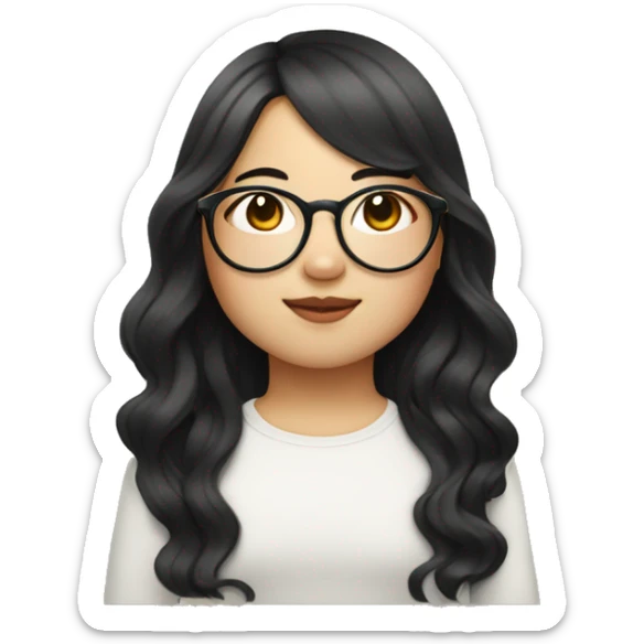 Cute Chubby asian girl wearing a thin gold glasses, long black wavy hair sticker