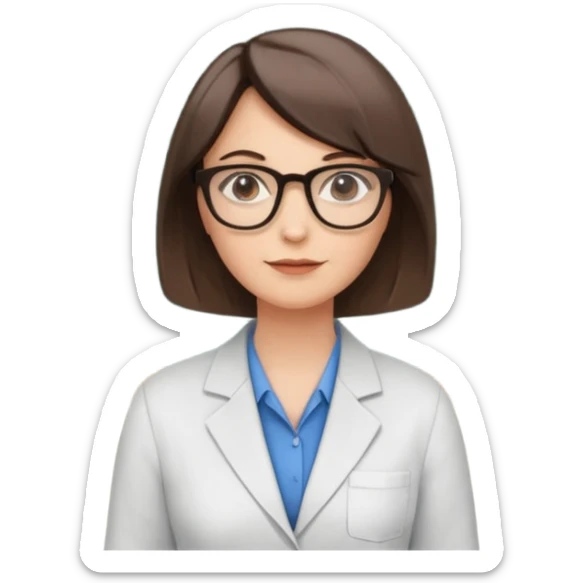 40 year old female with a bob, work as a professor, in the middle of a workshop, in front of a white board with figures and diagrams sticker