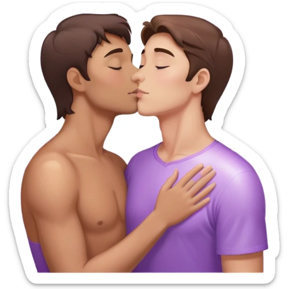 White brunette human man with rays of light Heart kisses a pastel purple angel woman sticker