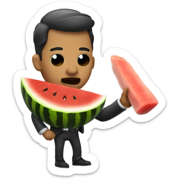 emoji of a gangster man eating a watermelon and chicken leg sticker