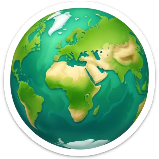 Earth globe with green continents shaped to form the number 8, iOS emoji style sticker