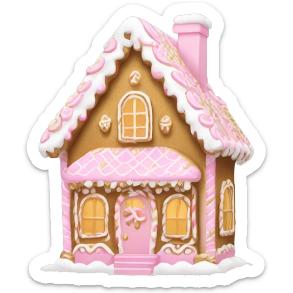 light pink and gold and white gingerbread house sticker