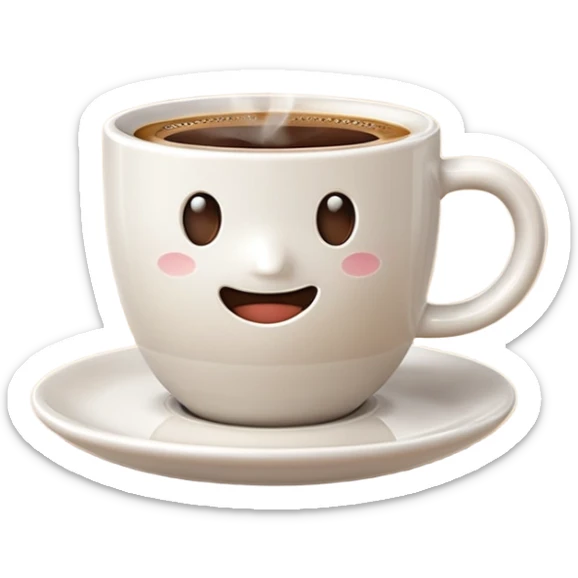 A 3D cartoon coffee cup filled with hot coffee, no saucer underneath, light steam rising, smooth glossy ceramic texture, warm natural lighting, Memoji-style rendering with soft shadows. sticker