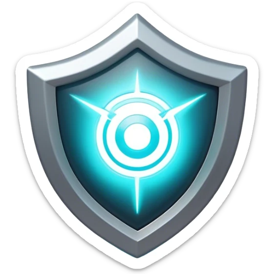 Clash of Clans aesthetic: Cinematic Playful 3D Isometric Energy Shield Emoji, rendered in a 3D vector-style similar to standard emojis with minimal shading and bold, simplified shapes. A compact, distinct form with signature details, softly glowing with a futuristic sci-fi warfare charm. Simplified yet unmistakably iconic, highly detailed and consistent, glowing with a soft radiance and high shine. Stylized with a touch of high-tech brilliance and a soft glowing outline, capturing the essence of a beloved gaming relic with a friendly, playful manner! sticker