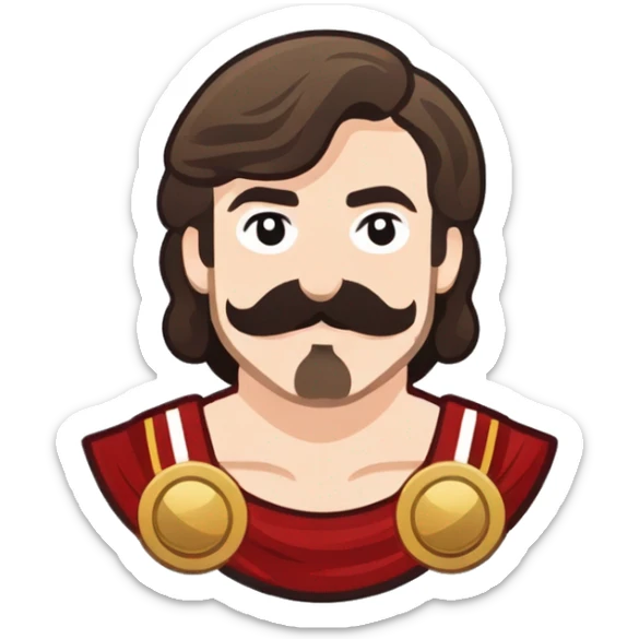 white man with a mustache and mullet hairstyle in an ancient roman warrior outfit sticker