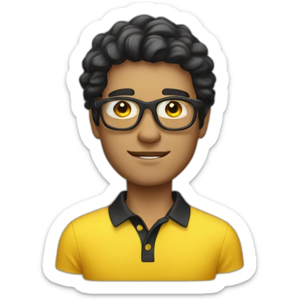 White man with yellow tinted glasses and black hair in a polo shirt sticker