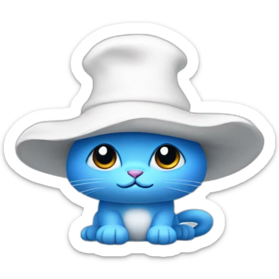 A blue cat with a white hat that looks like a mushroom, his skin is blue and he has white pants sticker