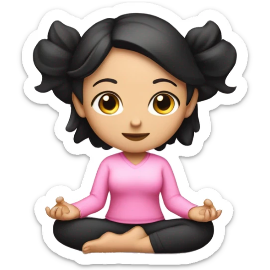 a girl in pink clothes with black hair with white skin sits in the lotus position sticker