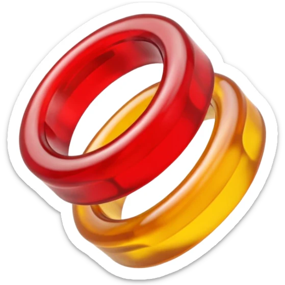 emoji de 2 gomitas en forma de aro una colo rojo y otra amarillo de muy gruesas  sticker