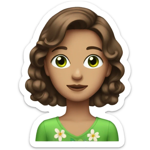 brown hair teen with green eyes n flower earrings  sticker