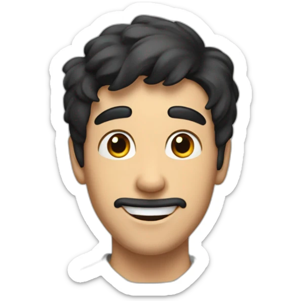 A white adult men with black hair and a goofy face, looking at a dog and look very happy to see it sticker