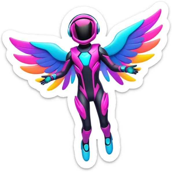Colorful Neon Colors Vibrant Colors Flying Futuristic Fakémon-Pokémon-Creature Full Body sticker